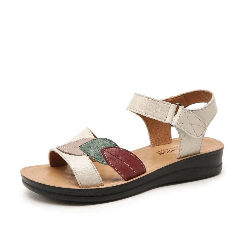 WOIZGIC Femmes Mère Dames Femmes Véritable Cuir Sandales Chaussures Plateforme Été Cool Plage Souple Imperméable Feuille Antidérapant