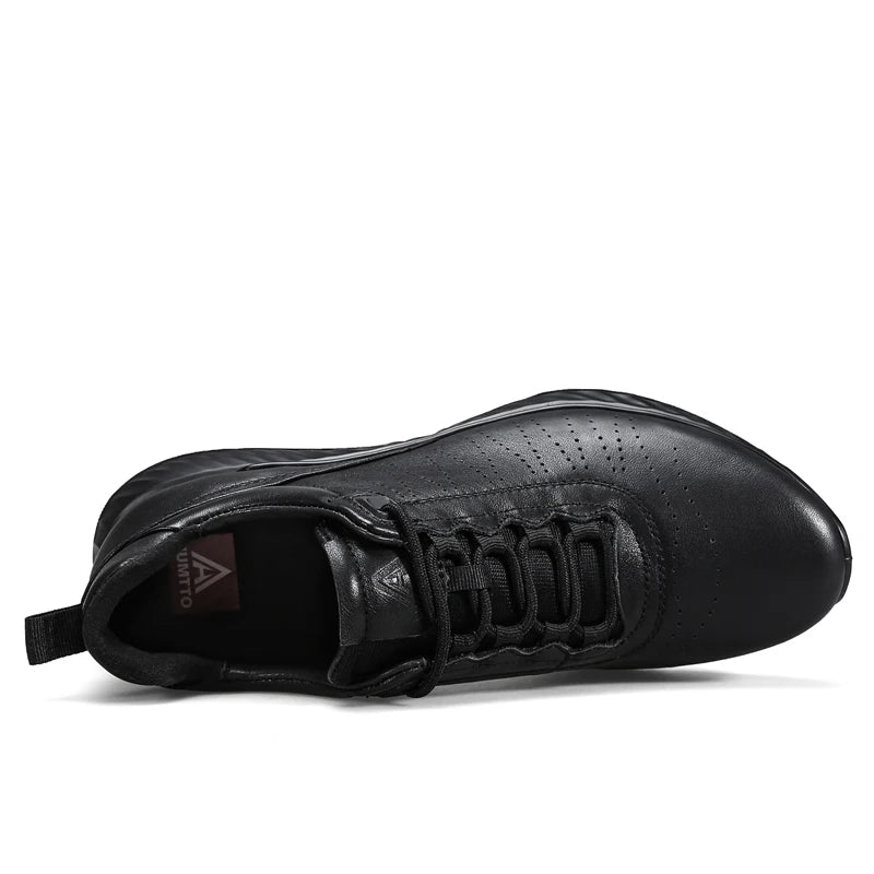 Baskets HUMTTO pour hommes, chaussures de course de luxe de créateur, chaussures de sport respirantes pour hommes, tennis en cuir noir, baskets décontractées pour hommes