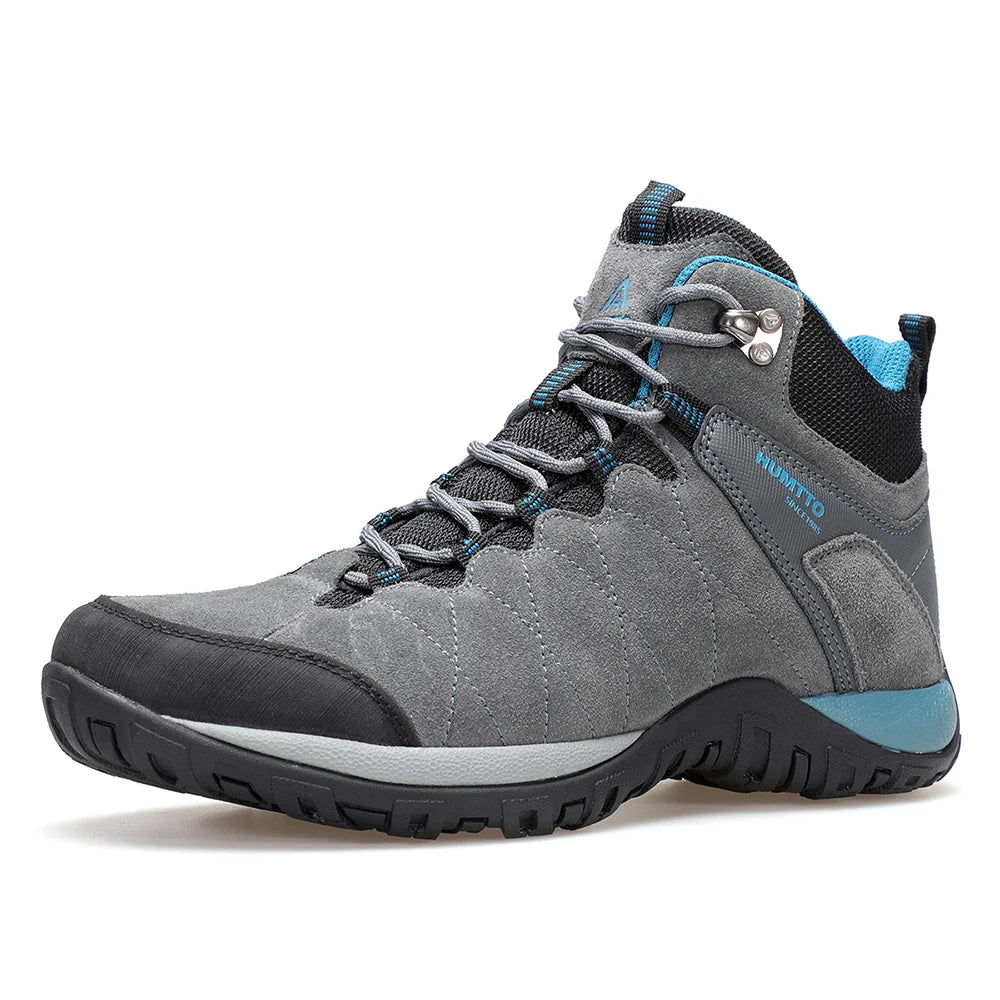 HUMTTO Chaussures de randonnée respirantes en cuir véritable pour hommes, chaussures de sport antidérapantes pour hommes, baskets de sécurité d'extérieur pour l'hiver