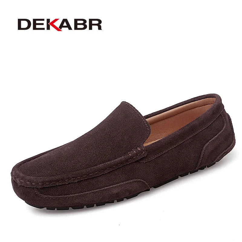 DEKABR Men Loafers Shoes Warm Soft Genuine Leather Business Men Moccasins Shoes Breathable Slip on Driving Shoes Size 38-47