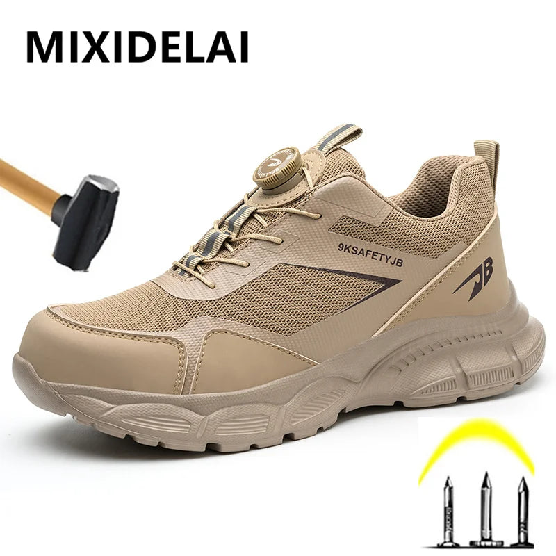 Chaussures de travail respirantes pour hommes, chaussures de sécurité anti-écrasement et anti-perforation, bottes pour hommes, chaussures indestructibles à bouton rotatif, baskets pour hommes