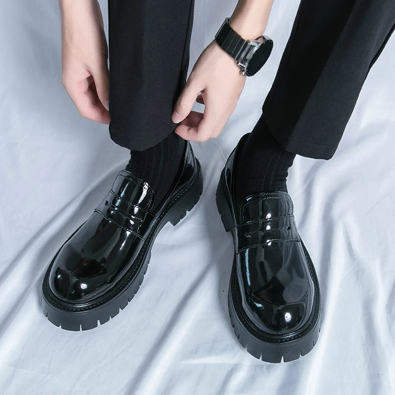 STRONGSHEN Men Leather Shoes Platform Casual Slip on Dress Casual Fashion Business Formal Wedding Shoes Outdoor Tenis Masculino
