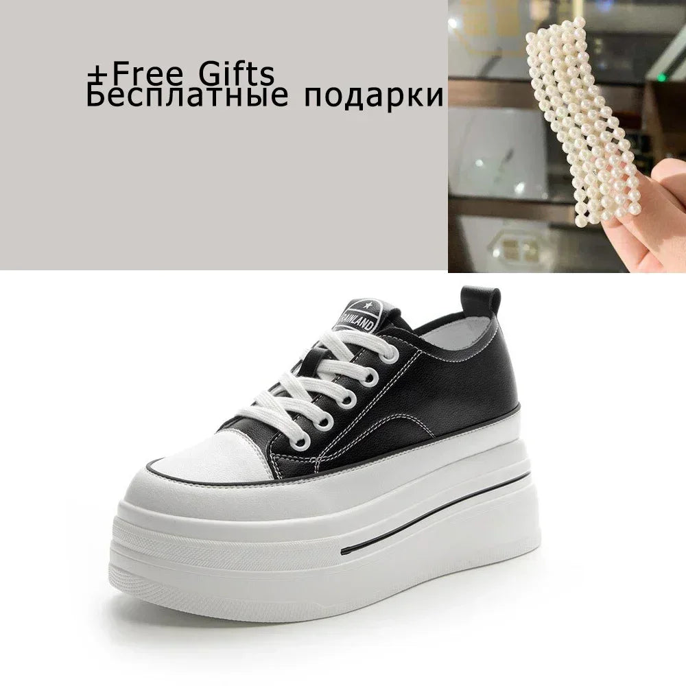 Fujin 8cm Genuine Leather Vulcanize Summer High Brand Comfy Spring Autumn Platform Vulcanize Women Chunky Sneaker Loafer Shoes