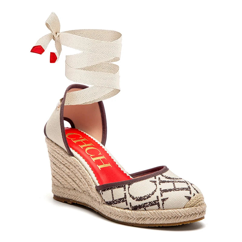 CARACAS CANVAS WEDGES Luxury Brand Heeled Sandals Straw Fabric Casual Women's Shoes