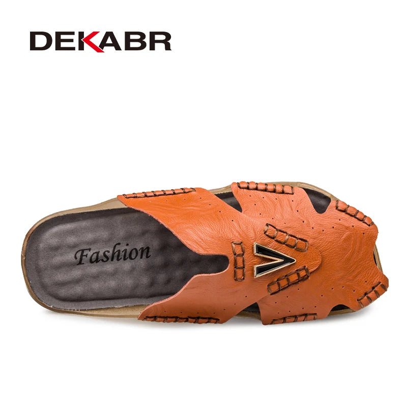 DEKABR British Style Sandals Men Simple Quality Leather Non-Slip Wear-Resistant Hand-Sewn Business Casual Office