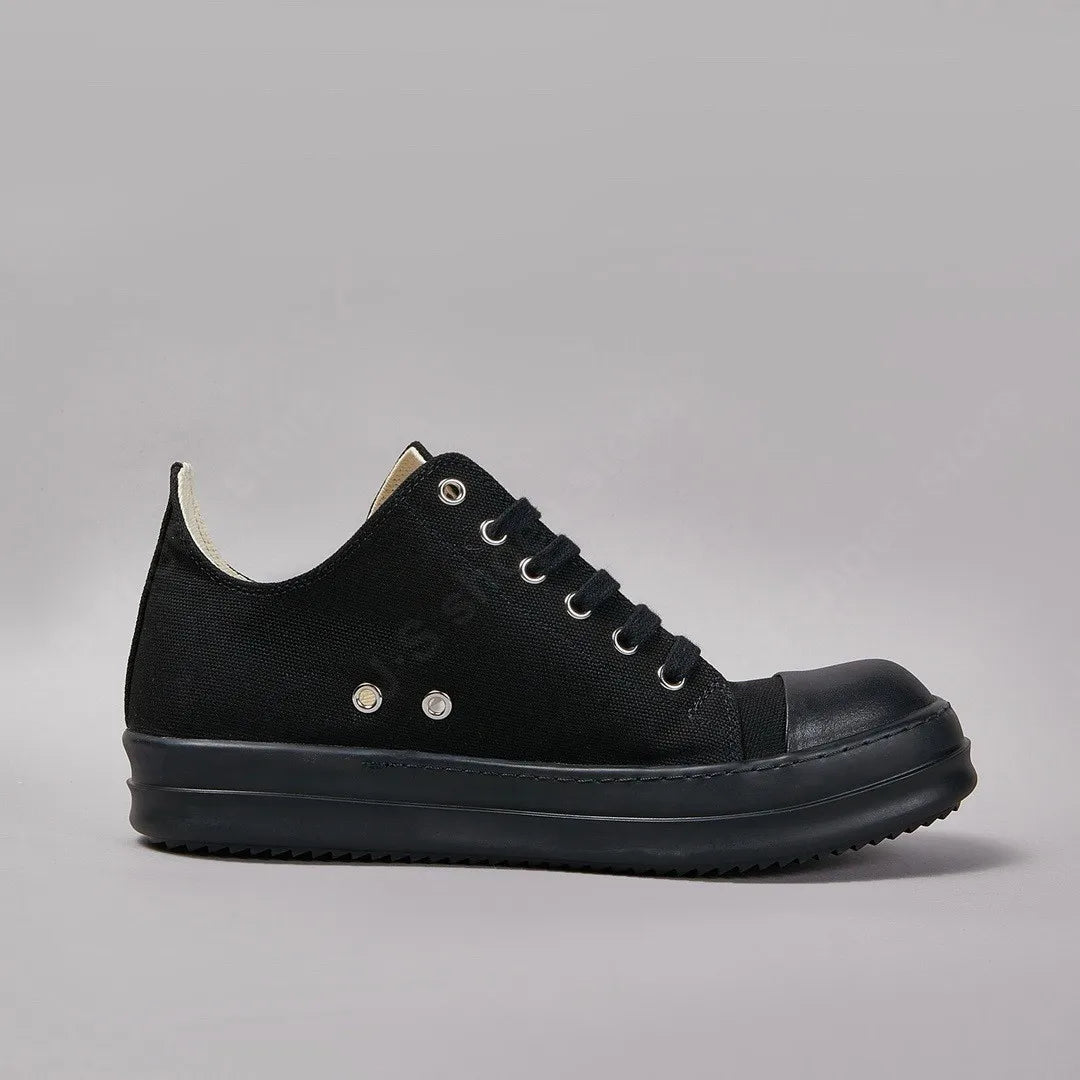R-o Design Men Shoe Women Sneakers Full Black Canvas Low Top Shoe Luxury Casual  Sneaker Thick Sole Lace Up Luxury Flat Shoes