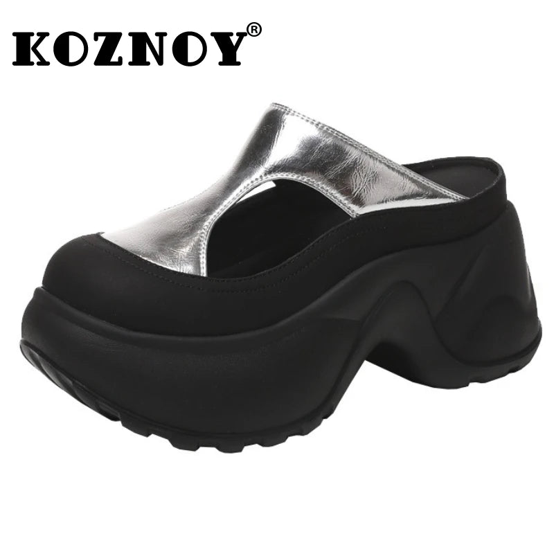 Fujin 9cm Synthetic Microfiber Leather Women Sandals Hollow Bling Vulcanize Slipper Platform Wedge Flats Chunky Sneakers Shoes