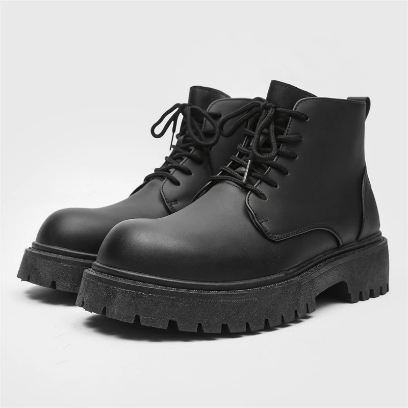 STRONGSHEN Men Ankle Boot High-top Platform Motorcycle Boots Outdoor Fashion Classic Punk Boots Non-slip Leather Casual Shoes