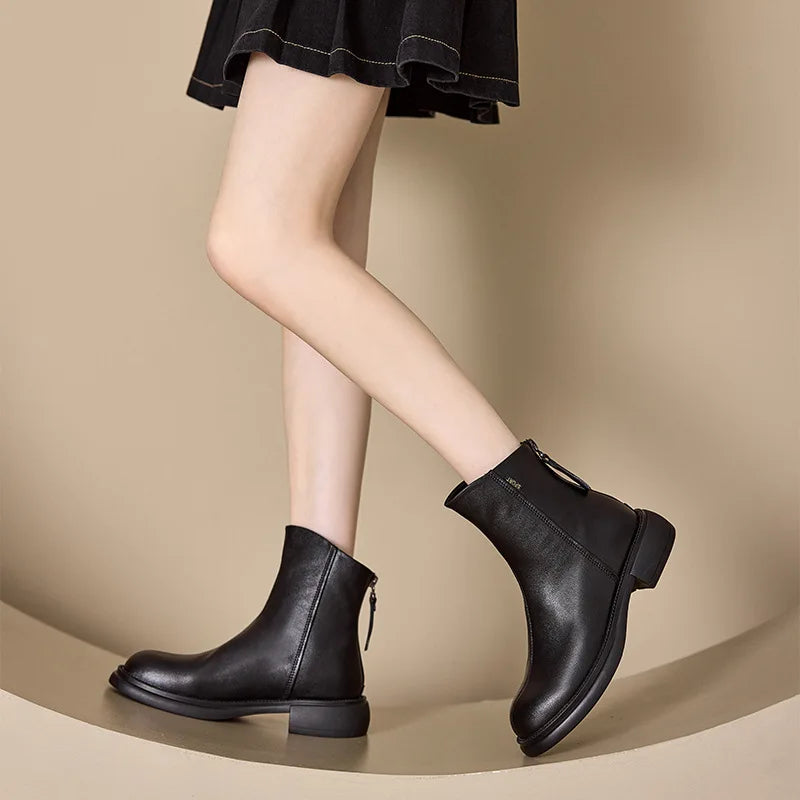 WOIZGIC Femmes Véritable Cuir Femme mère Bottines Chaussures Split Zipper Hiver Fourrure Peluche Chaud Automne Zapatos Mujer Plateforme