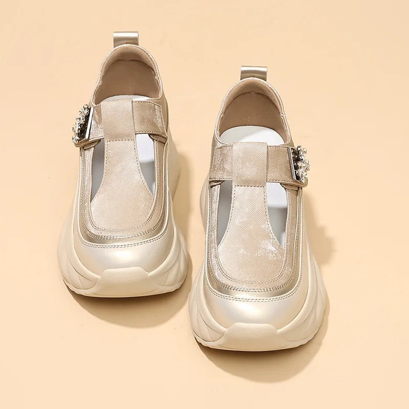 Fujin 8cm Platform Sneakers for Women Casual Shoes Slip on Magic Tape Chunky Shoes White Women Fashion Sneakers Walking Shoes