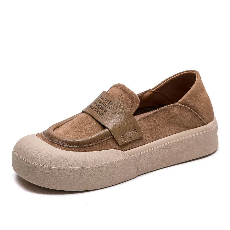 DRKANOL 2025 Fashion Spring Shoes Women Slip On Flat Loafers Shallow Real Cow Leather Literary Style Thick Bottom Lazy Shoes
