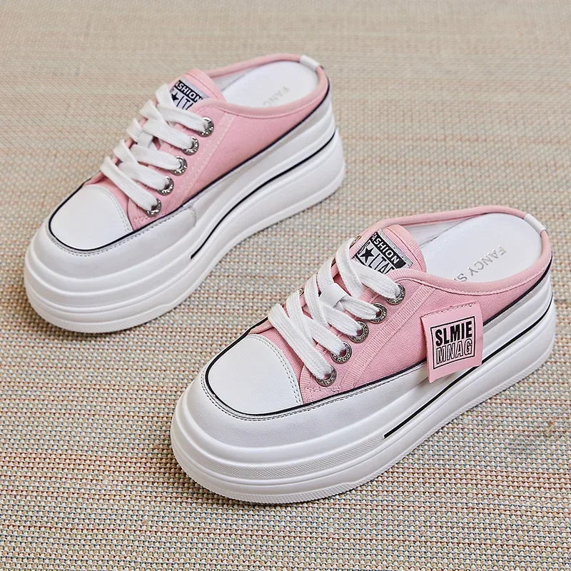 Fujin flip flops women 7.5cm Platform Slippers Denim Chunky Sneaker Casual Comfy Breathable Summer Shoes Women's slippers