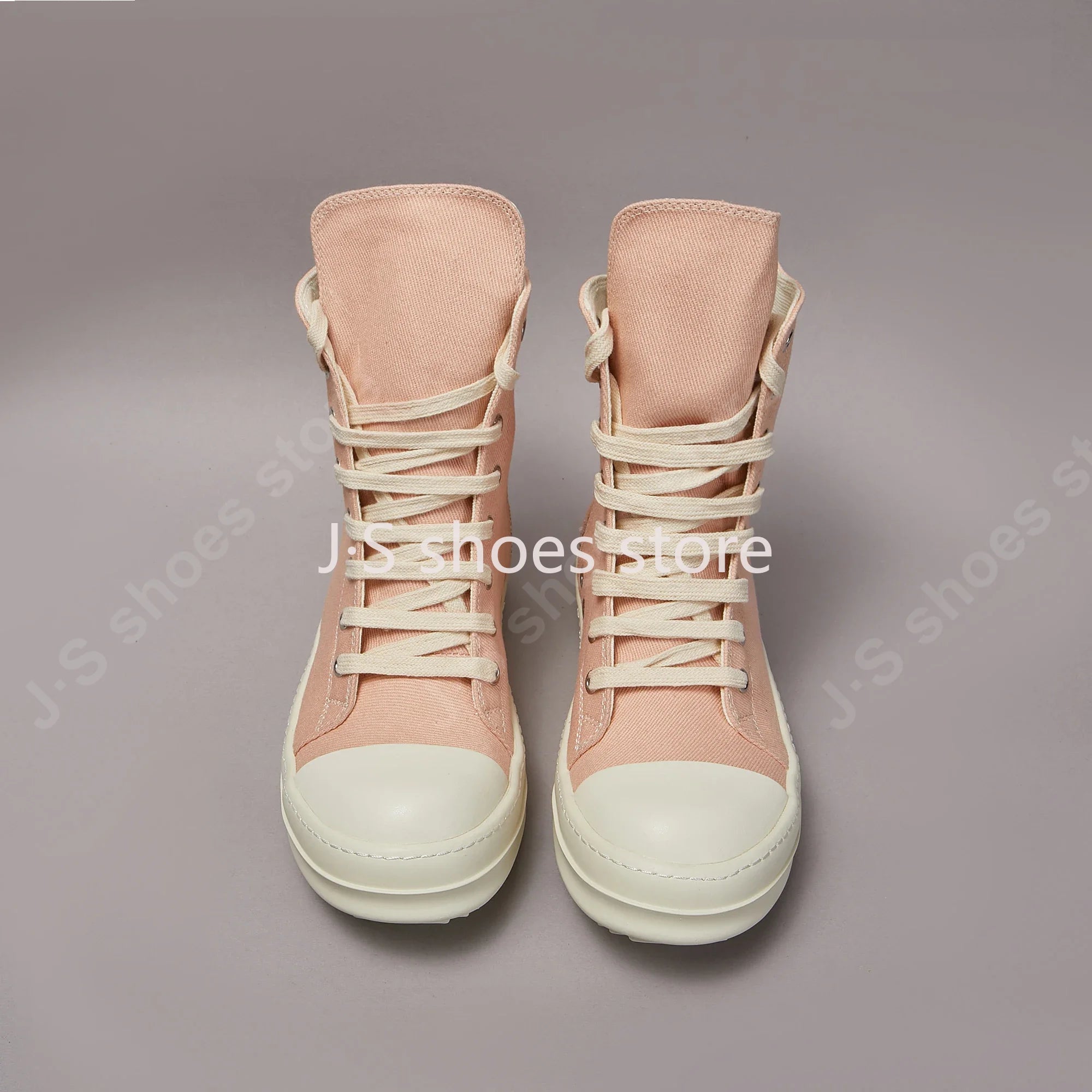 Ro Men Casual Shoe Women Pink Canvas Shoes High Top Sneaker Ankle Boot Zipper Thick Sole Flat Boots Luxury Sneakers