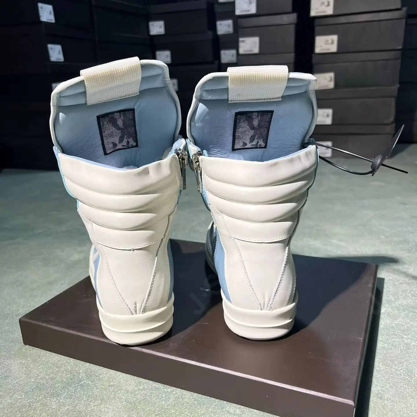 Brand Men Shoe R-o Wathet Blue Leather High Top Shoes Sneaker Women Boots Casual Shoes Zipper Geobasket Ankle Boot Sneakers