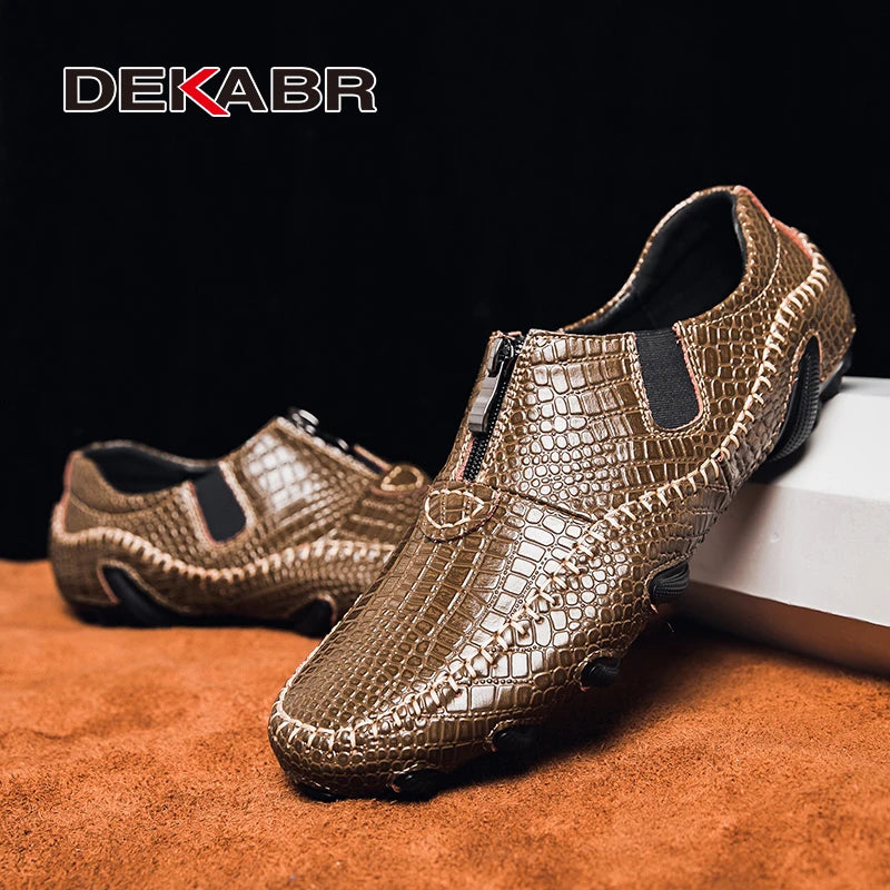 DEKABR Men's Casual Shoes Genuine Leather Crocodile Pattern New Style Moccasins Quality Anti-Slip Large Size 38-47