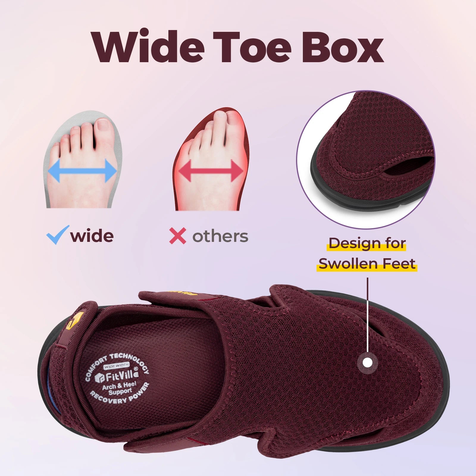 FitVille Women's Sandal Extra Wide Width Swollen Feet Walking Shoes with Adjustable Strap for Plantar Fasciitis Indoors Outdoors