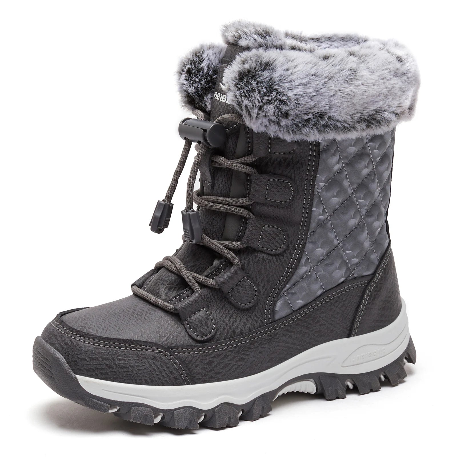 HOBIBEAR Kids Snow Boots Waterproof Outdoor Winter Shoes Warm Faux Fur Lined Elastic Band Boots