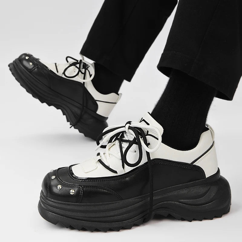 STRONGSHEN Men Leather Shoes New British Style Chunky Platform Retro Work Shoes Fashion Derby Shoes Low Top Man Casual Shoes