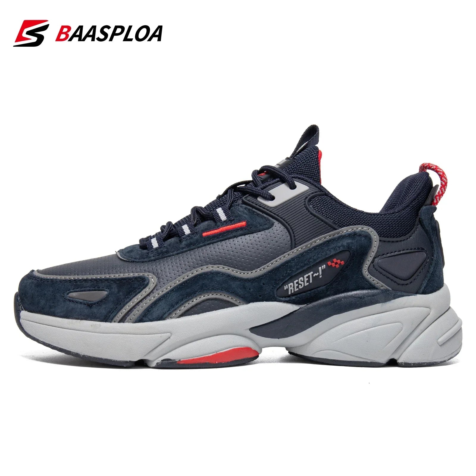 Baasploa Men Running Shoes New Lightweight Designer Leather Casual Sneakers Male Outdoor Non Slip Lace Up Tennis Sports Shoes