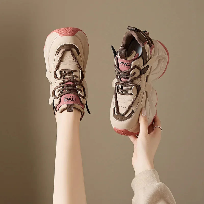 Fujin 9.5cm New Microfiber Genuine Leather Vulcanize High Brand Comfy Spring Autumn Platform Women Chunky Sneaker Loafer Shoes