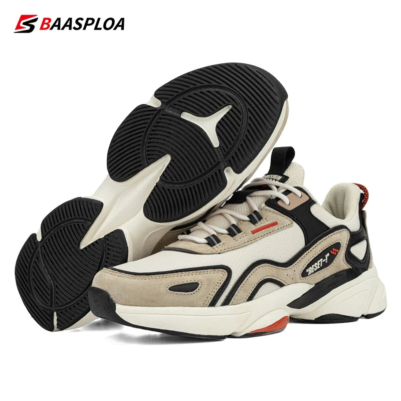 Baasploa Lightweight Running Shoes For Men New Men's Designer Leather Casual Sneakers Lace Up Male Outdoor Sports Shoes Tennis