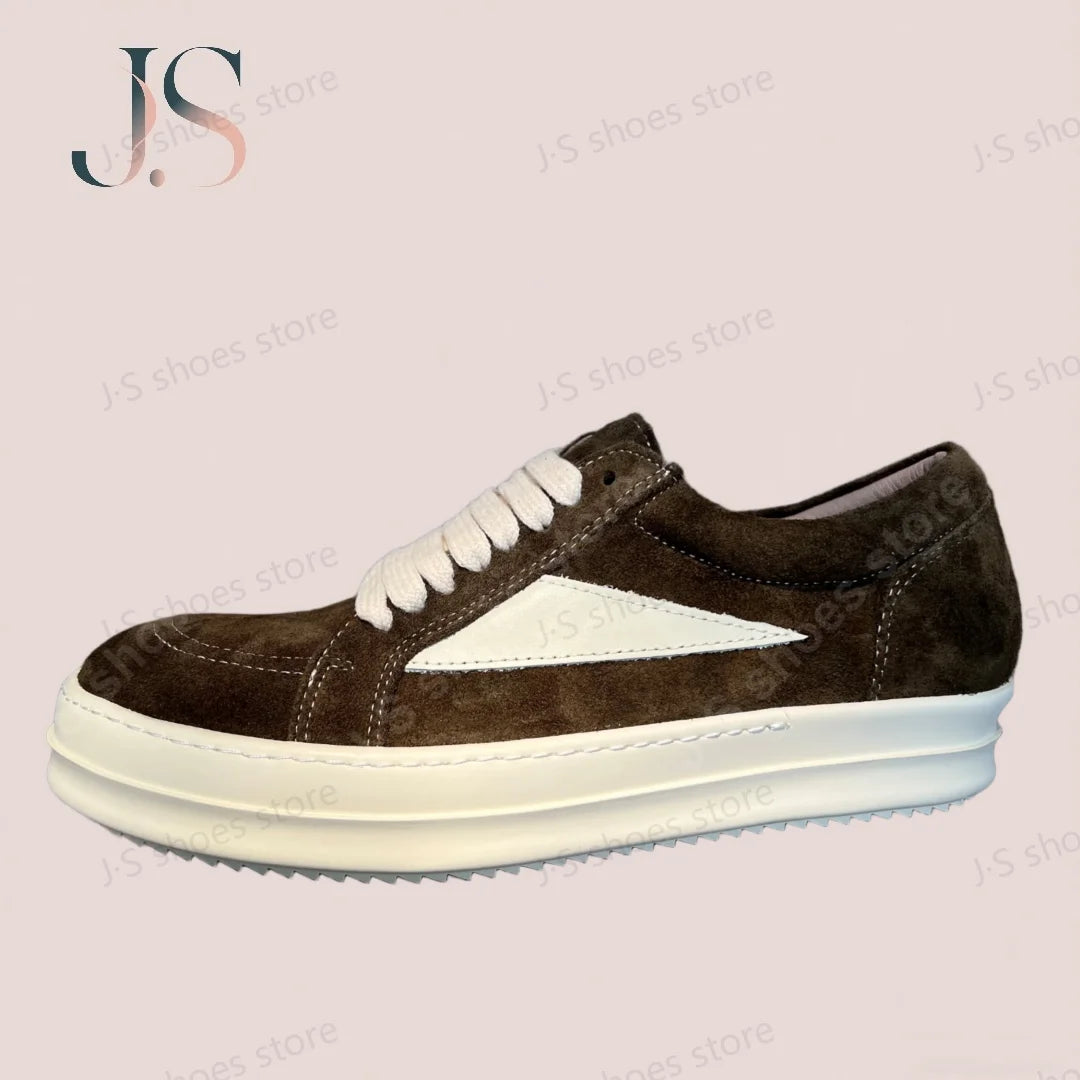 Ro Men Brown Suede Shoe Outoor Low Top Casual Shoes White Leather Lace Up Women Sneaker Design Boot Cow Suede Flat Sneakers