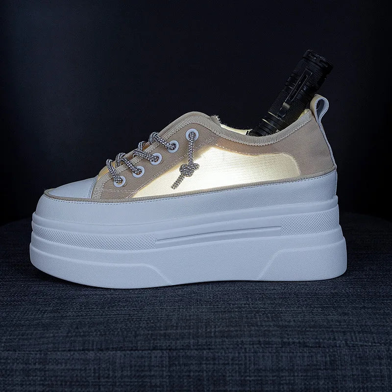 Fujin 8cm Breathable Air Mesh Genuine Leather Women Platform Shoes Wedge Sneakers for Women Summer Shoes Fashion Sneakers