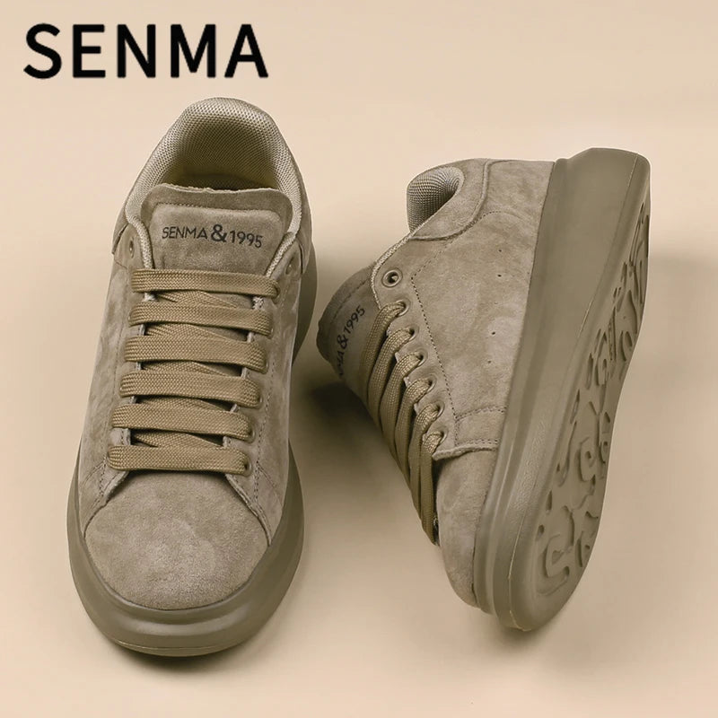 SENMA Genuine Leather Couple Skateboarding Shoes Men's and Women's Versatile Casual Shoes Thick Bottom Sports Shoes Men Sneakers