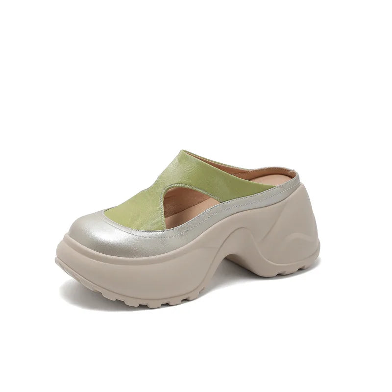 Fujin 8.5cm Microfiber Leather Slippers Slip on Round Toe Platform Flats Fabric Women Sandals Platform Wedge Flats Shoes Fashion