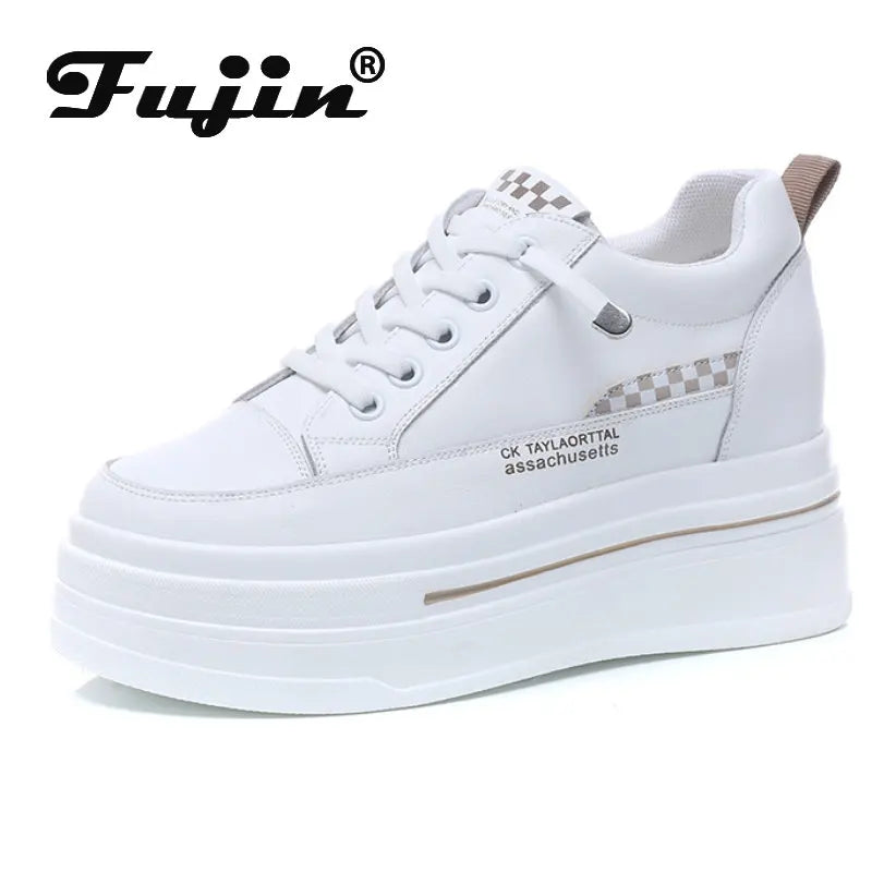 Fujin 7cm Natural Cow Genuine Leather New High Brand Comfy Casual Shoes Ladies Vulcanize Women Platform Chunky Sneakers Autumn