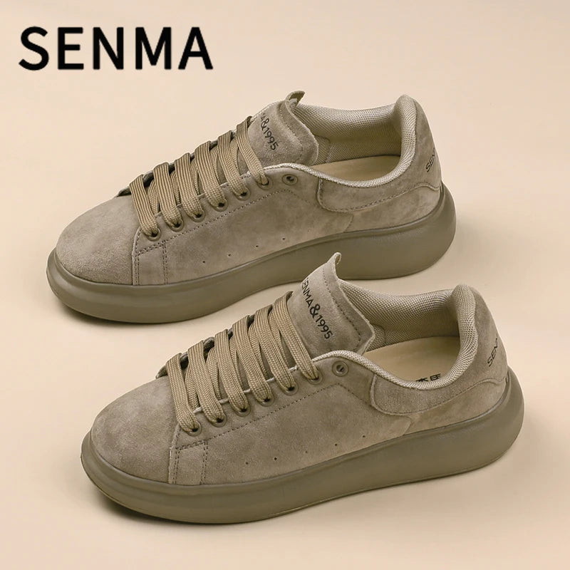 SENMA Genuine Leather Couple Skateboarding Shoes Men's and Women's Versatile Casual Shoes Thick Bottom Sports Shoes Men Sneakers
