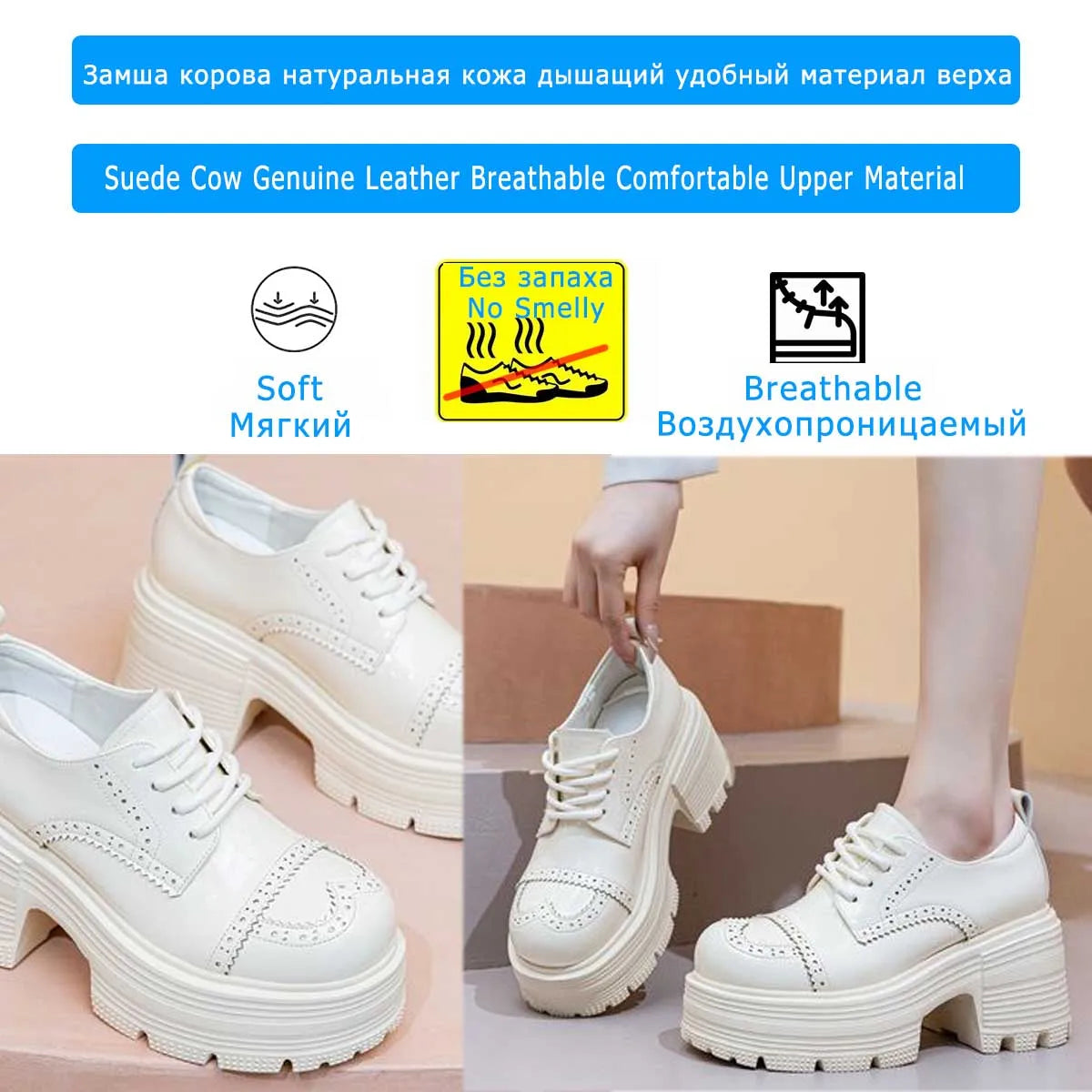 Fujin 9cm Genuine Leather Boots Autumn Female Women Boots Casual Spring Pumps Mary Jane Platform Wedge Flats Breathable Shoes