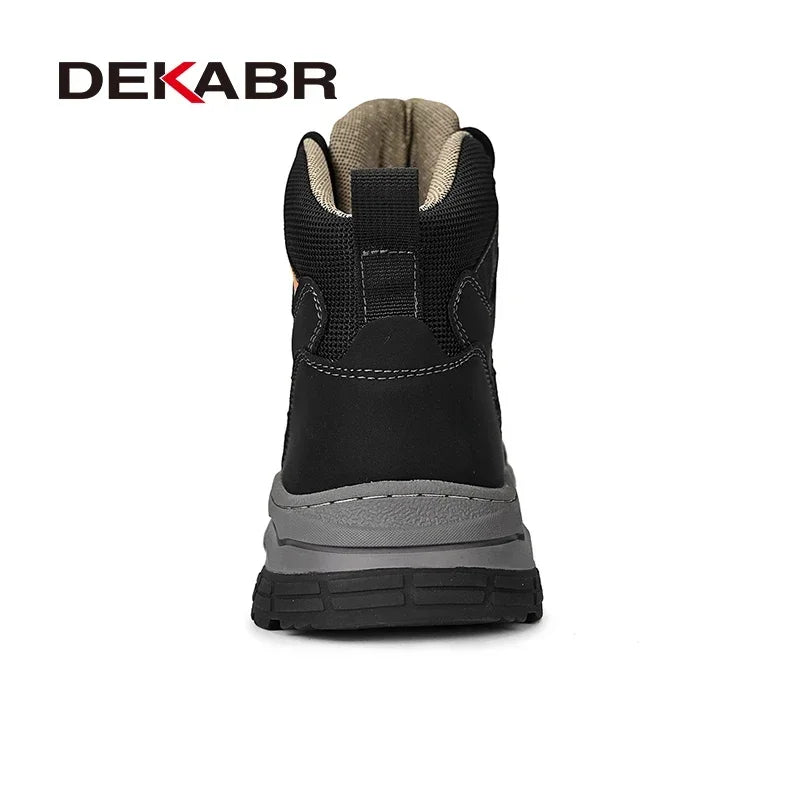 DEKABR 2025 New Fashion Casual Men Shoes Leather Boots Lace Up Handmade Comfortable Breathable Platform Ankle Boots Size 38-45