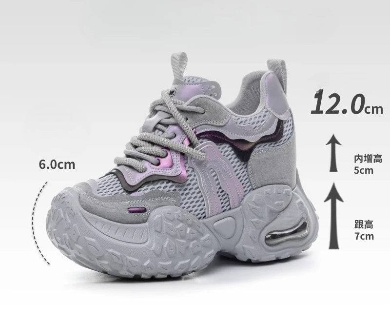 Fujin 12cm Air Mesh Shoes Mules Shoes Vulcanize Sandals Chunky Sneakers Hollow Slides Women Summer Microfiber Platform Wedge