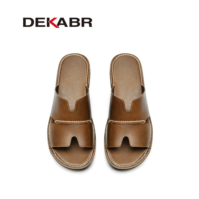 DEKABR New Quality Split Leather Non-Slip Slippers Men Beach Sandals Comfortable Summer Shoes Men Slippers Classics Flip Flops