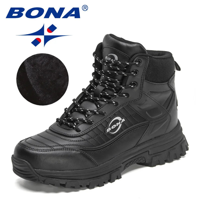 BONA  New Designer Nubuck Anlke Boots Men High Top Anti-Slip Hiking Boots Man Plush Warm Winter Short Boots Walking Footwear