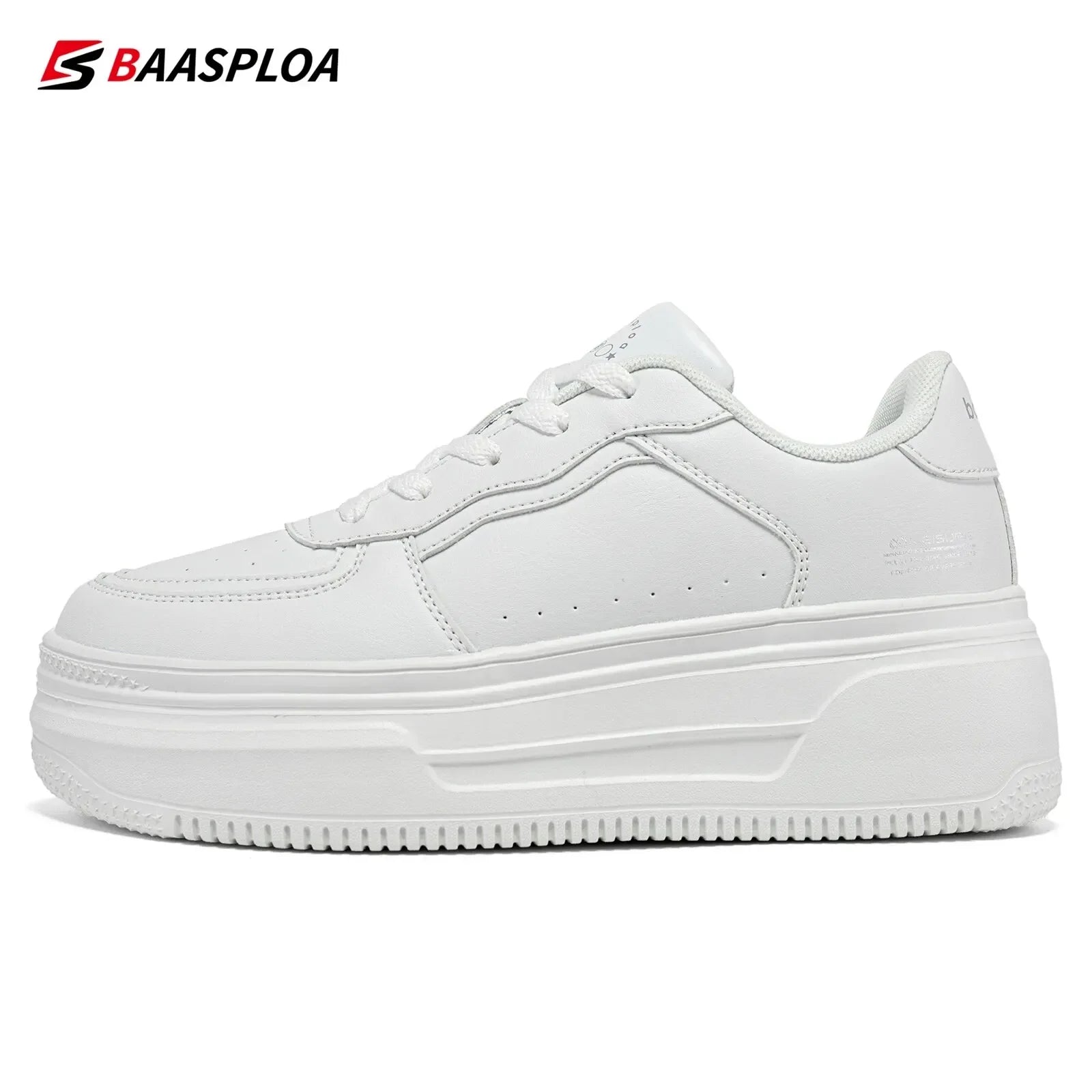 Baasploa Women Platform Sneakers Fashion Leather Casual Thick Soled Shoes for Women Comfort White Skateboarding Shoes Non-Slip