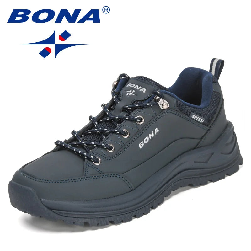 BONA 2022 New Designers Hiking Shoes Wear-resistant Outdoor Sports Shoes Men Brathable Lace-Up Climbing Trekking Footwear Man