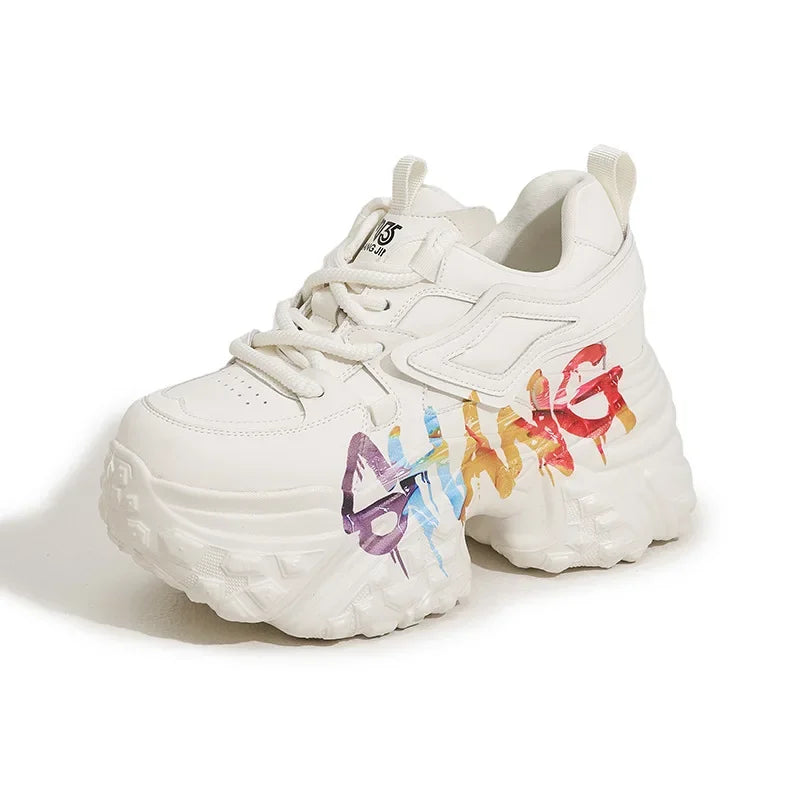 Fujin 10cm Microfiber Leather Chunky Sneakers Spring Autumn Casual Platform Wedge Women Fashion Vulcanize Women Plush Shoes
