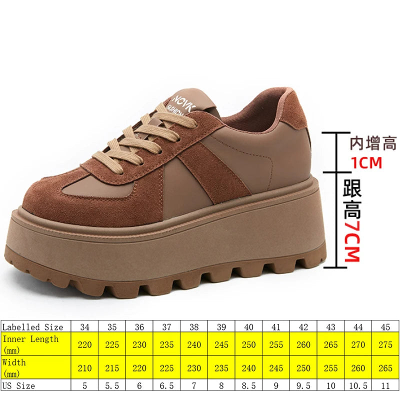 Fujin 8cm Microfiber Genuine Leather Breathable Fashion Chunky Sneaker Flats Booties Boots Spring Autumn Women Vulcanize Shoes