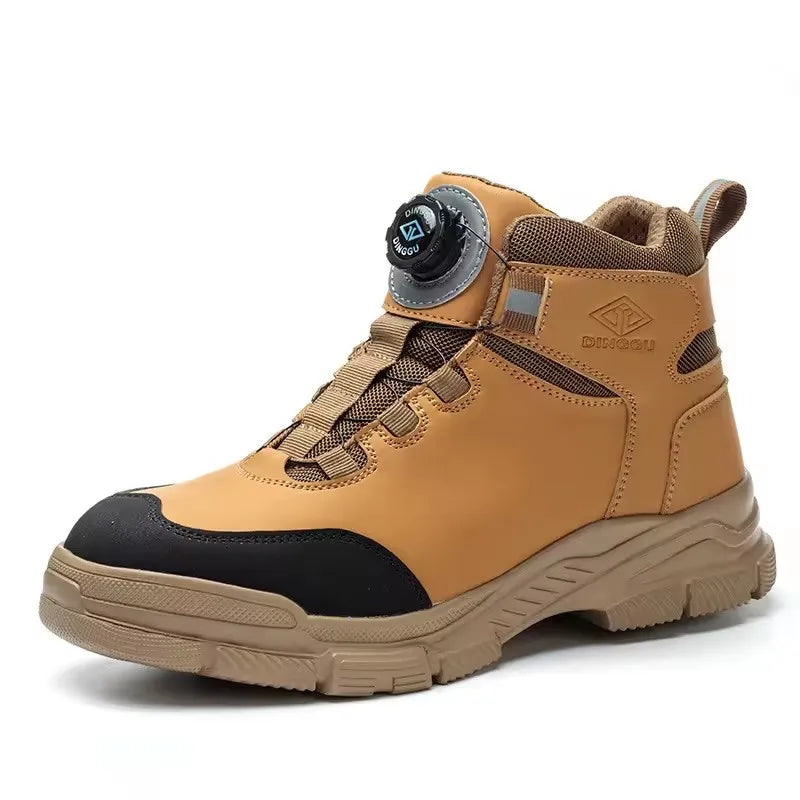Bottes de travail à boutons rotatifs pour hommes, chaussures de sécurité à embout d'acier, chaussures de protection anti-crevaison, chaussures imperméables et indestructibles, neuves