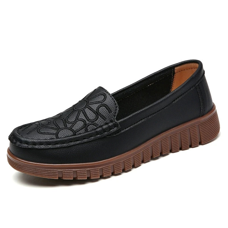 WOIZGIC Chaussures pour femmes en cuir véritable, plates, antidérapantes, souples, pour printemps et automne
