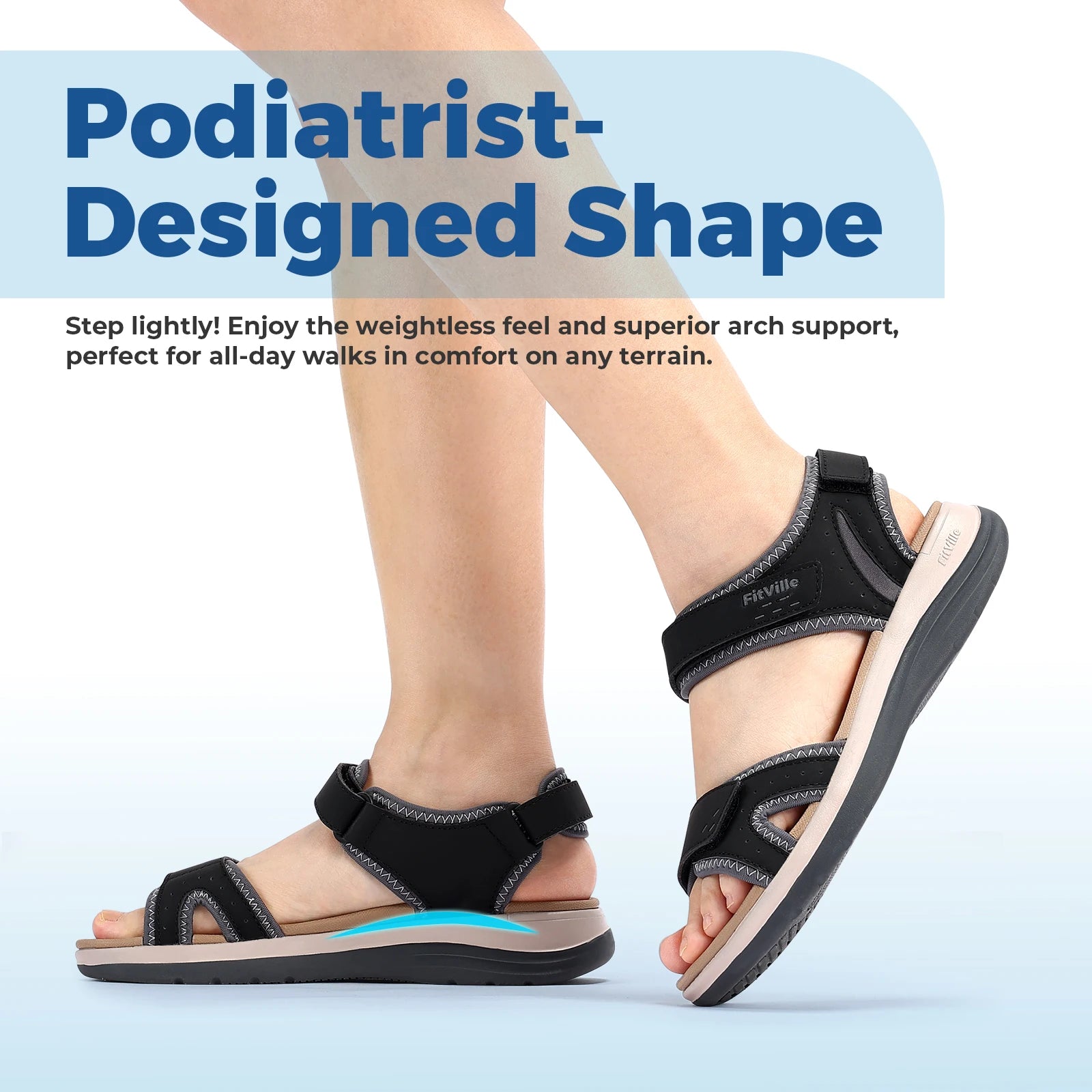 FitVille Women's Sandals  Adjustable Ankle Strap for Swollen and Flat Feet Wide Arch Support Open Toe Orthopedic sandals