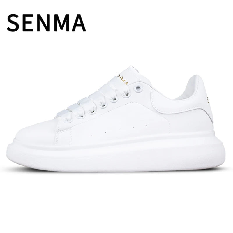 SENMA Men's and Women's Low Top Sneakers Lightweight Leather Casual Shoes Thick Bottom Student Flats Tennis shoes Running Shoes