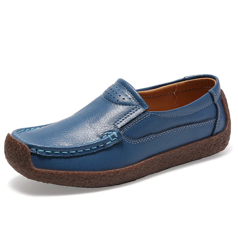 WOIZGIC Women Female Ladies Mother Genuine Leather Shoes Flats Loafers Slip On Moccasins Vulcanized Shoes Plus Size 42 41