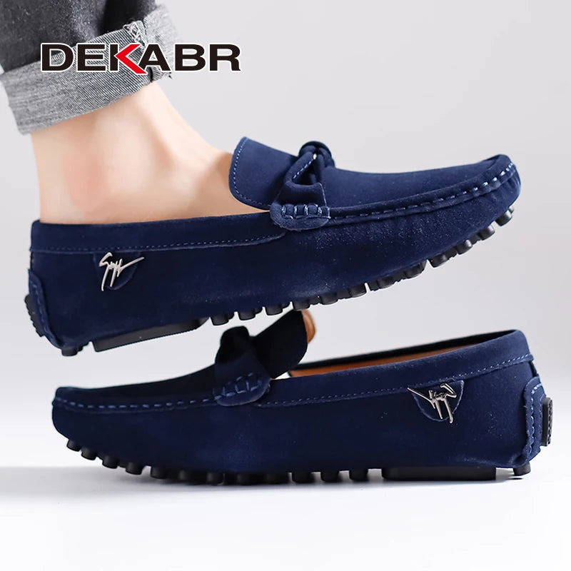 DEKABR Men Cow Suede Shoes Minimalist Bow Designer Fashion Ultra Light Breathable Quality Slip On Non-Slip Loafers Size 38-47