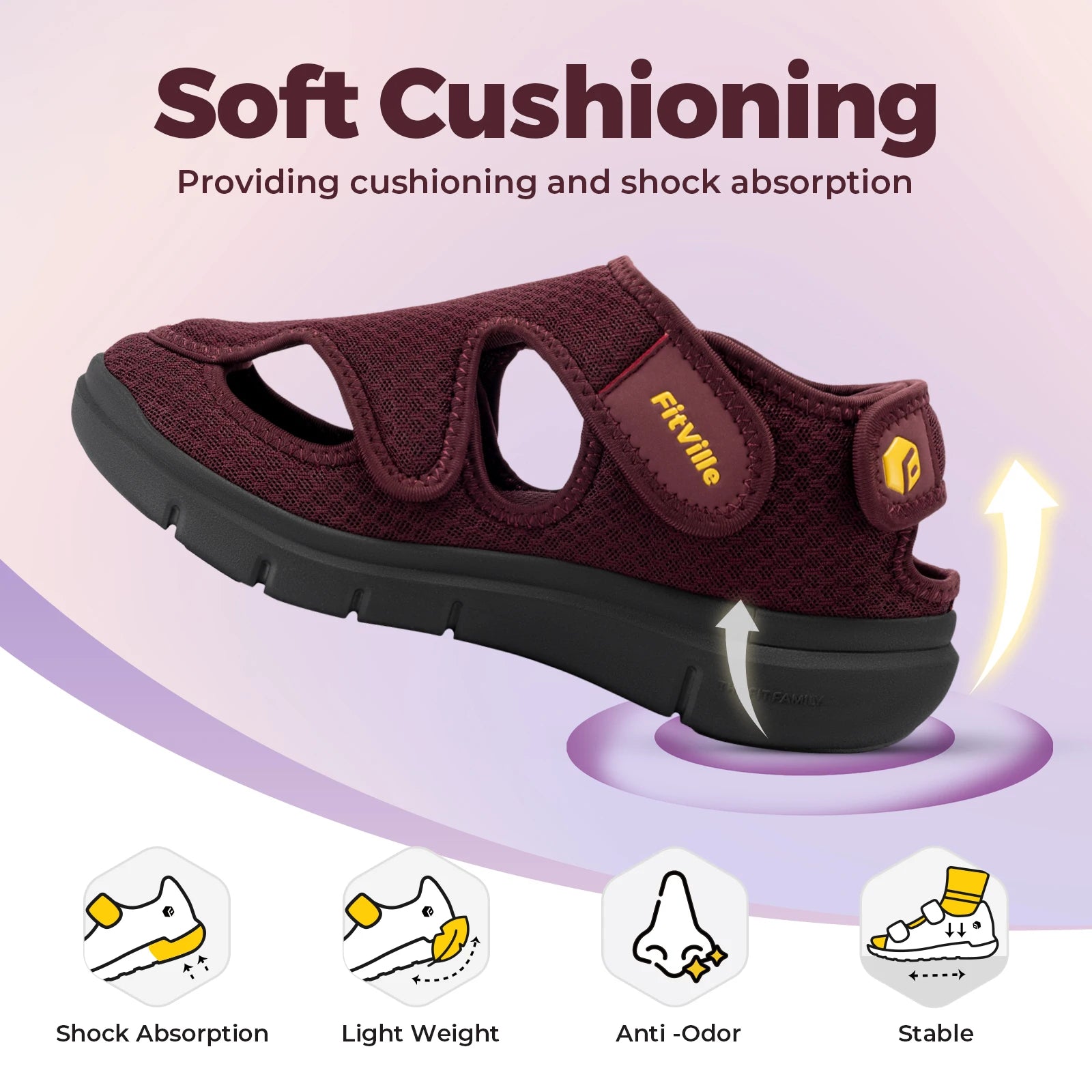 FitVille Women's Sandal Extra Wide Width Swollen Feet Walking Shoes with Adjustable Strap for Plantar Fasciitis Indoors Outdoors