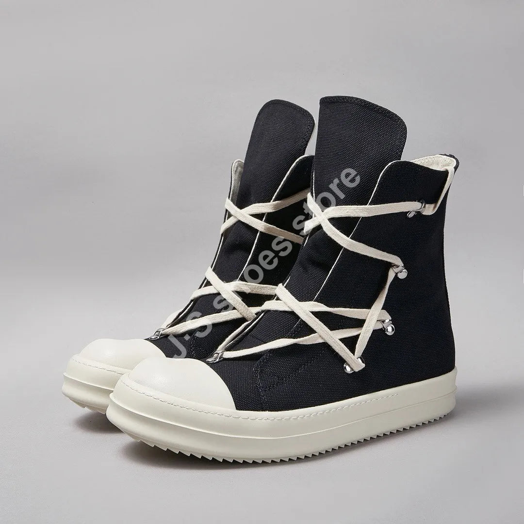 R-o Designer Boots Men Black Canvas Shoe Lace Up Pentacle Women Casual Sneakers High Top Shoes Ro Sneaker Flat Ankle Boot