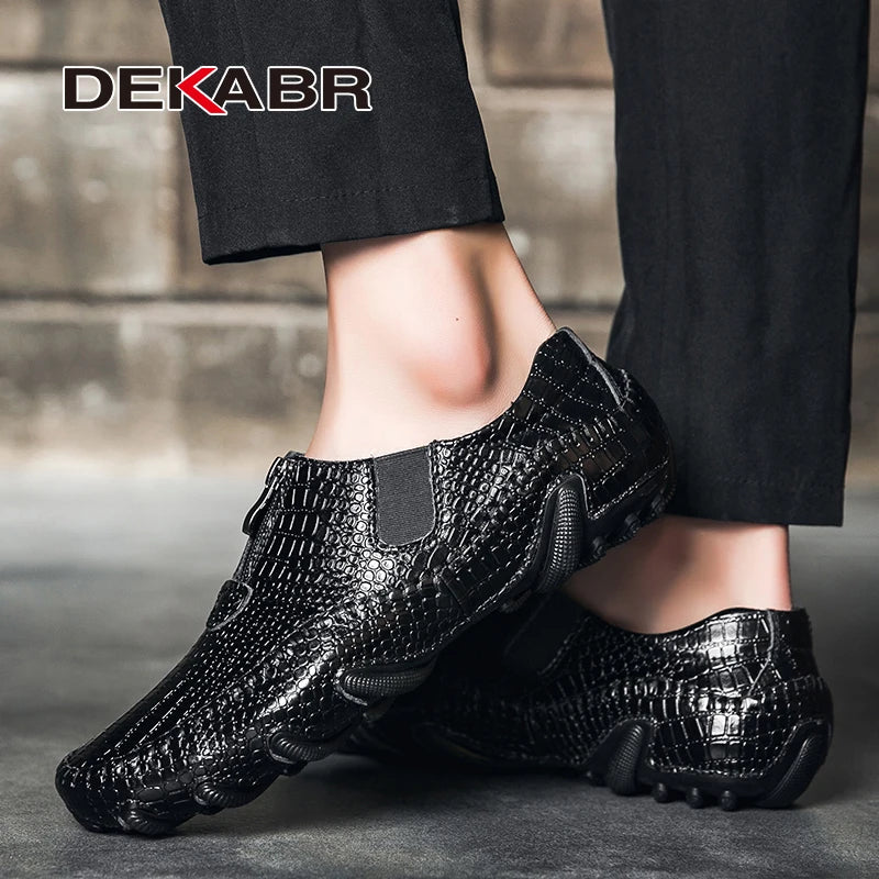 DEKABR Men's Casual Shoes Genuine Leather Crocodile Pattern New Style Moccasins Quality Anti-Slip Large Size 38-47