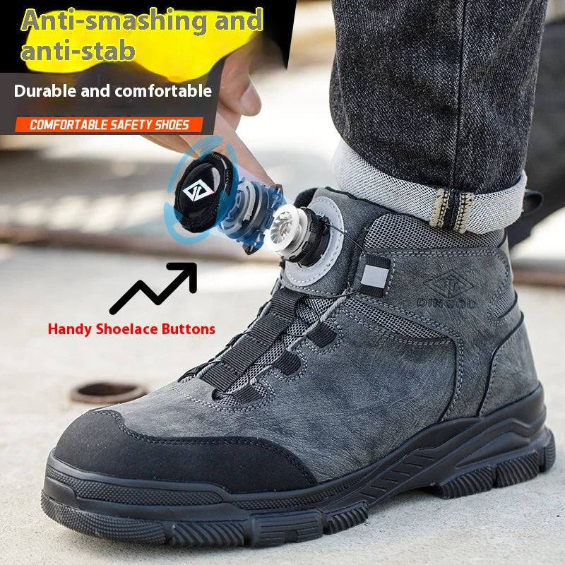 Bottes de travail à boutons rotatifs pour hommes, chaussures de sécurité à embout d'acier, chaussures de protection anti-crevaison, chaussures imperméables et indestructibles, neuves